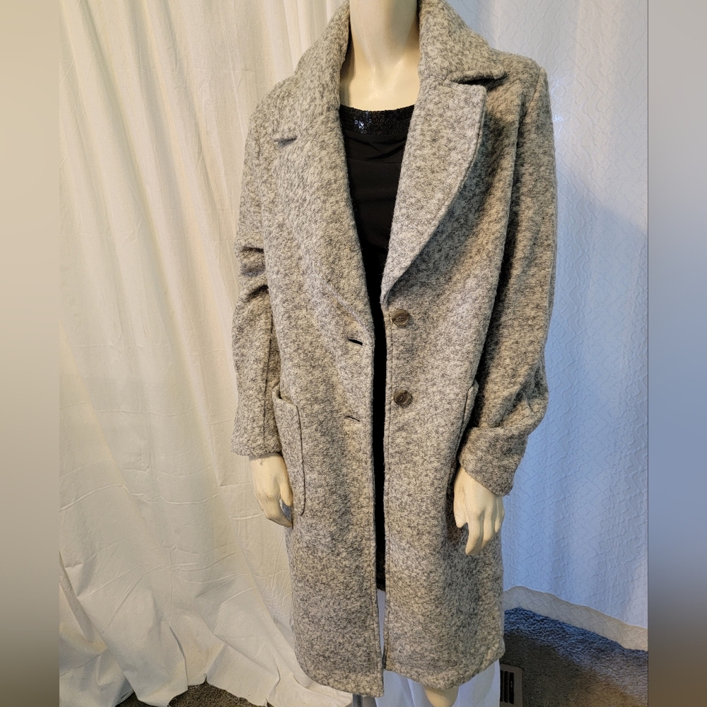 Banana Republic Knit Cocoon Wool Blend Oversized 2 Button Front Coat SZ M Gray - Picture 10 of 12